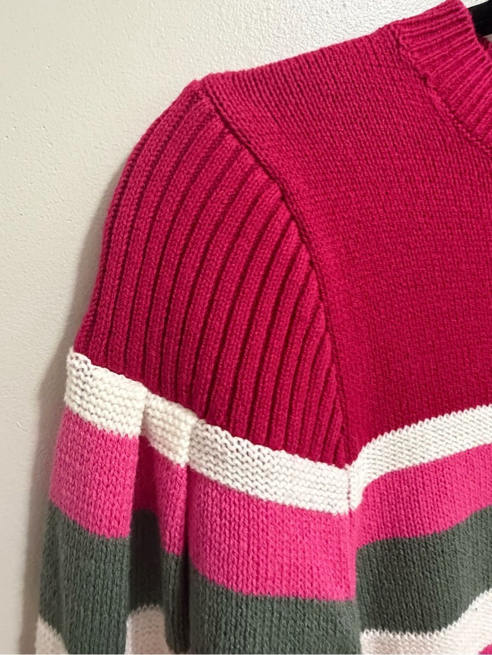 LOFT Colorblock Striped Crewneck Sweater Petite Large Open Knit Drop Shoulder - Picture 5 of 10